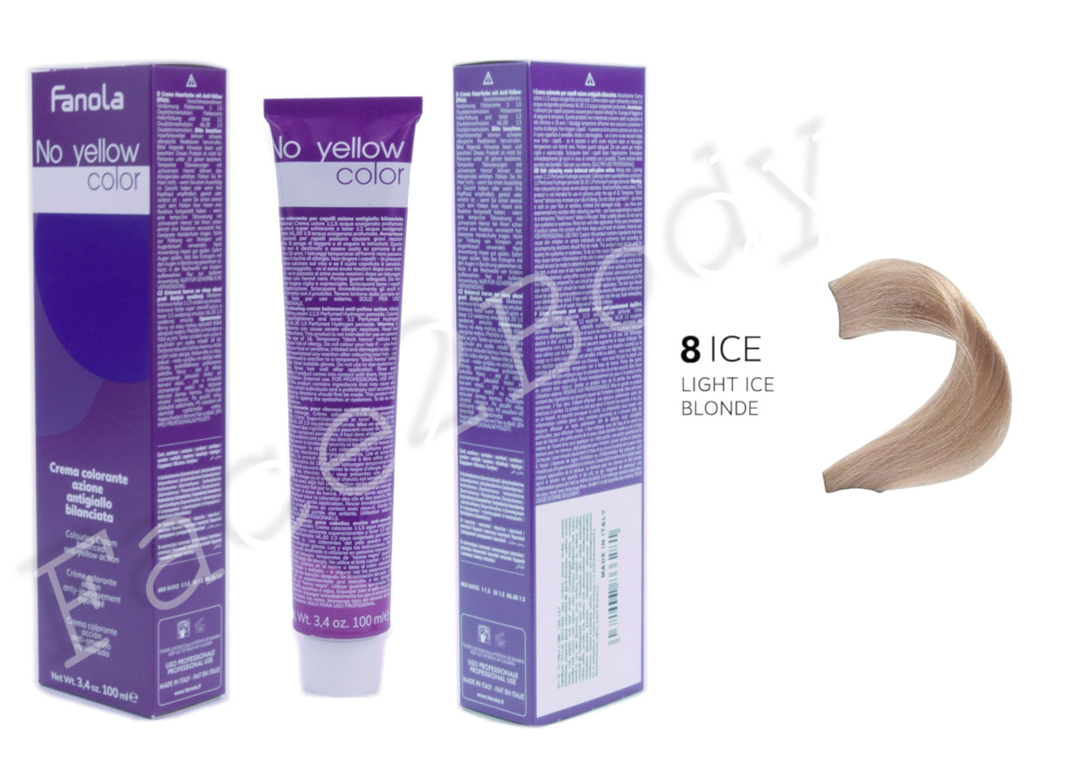 Fanola No Yellow Color Cream Colouring Blonde Hair 100 ml - 8 ICE