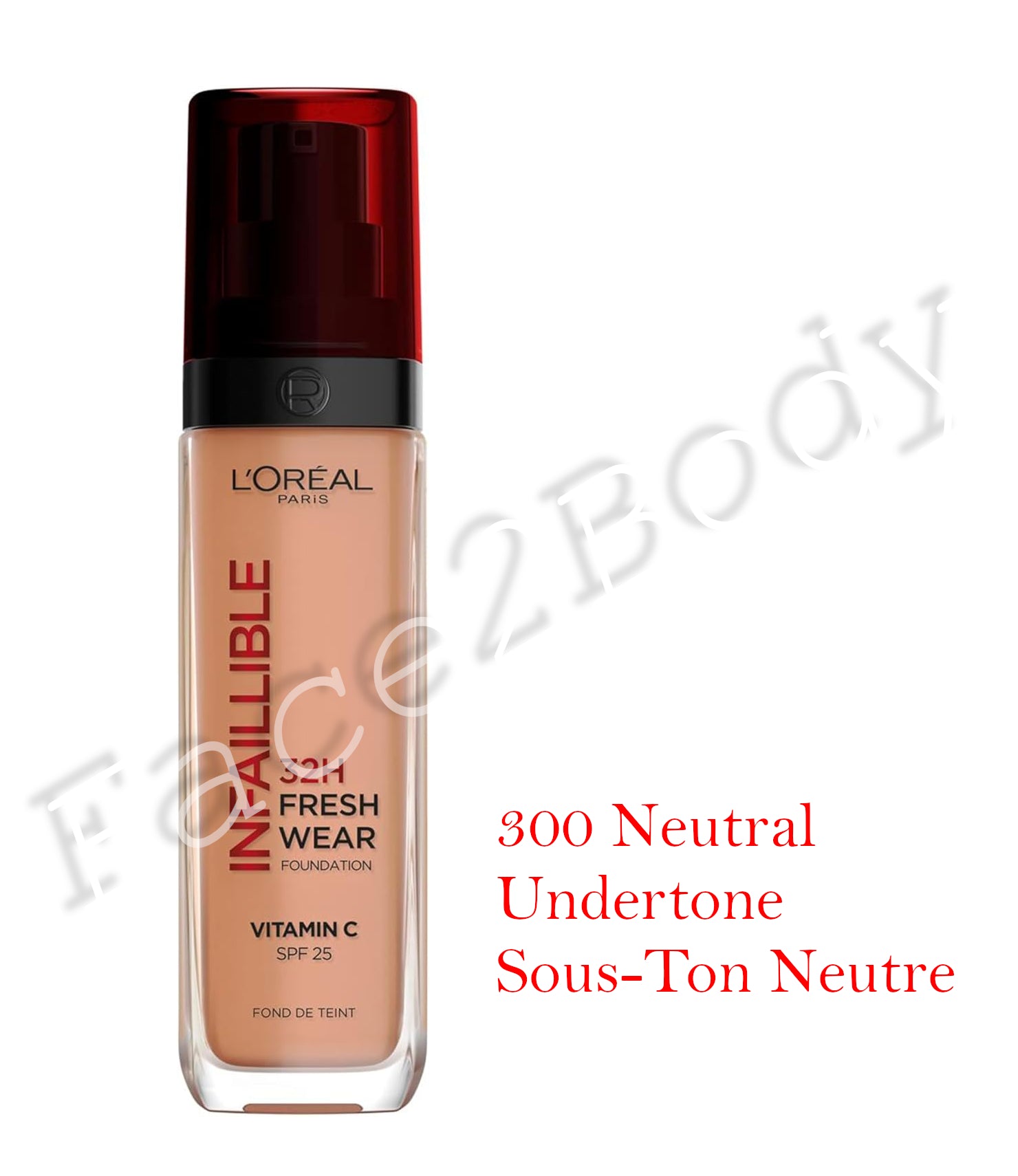 L'Oréal Paris Liquid Foundation, Full Coverage, Lasting Wear, With Vitamin C and SPF 25 - 300 Neutral Undertone Sous-Ton Neutre