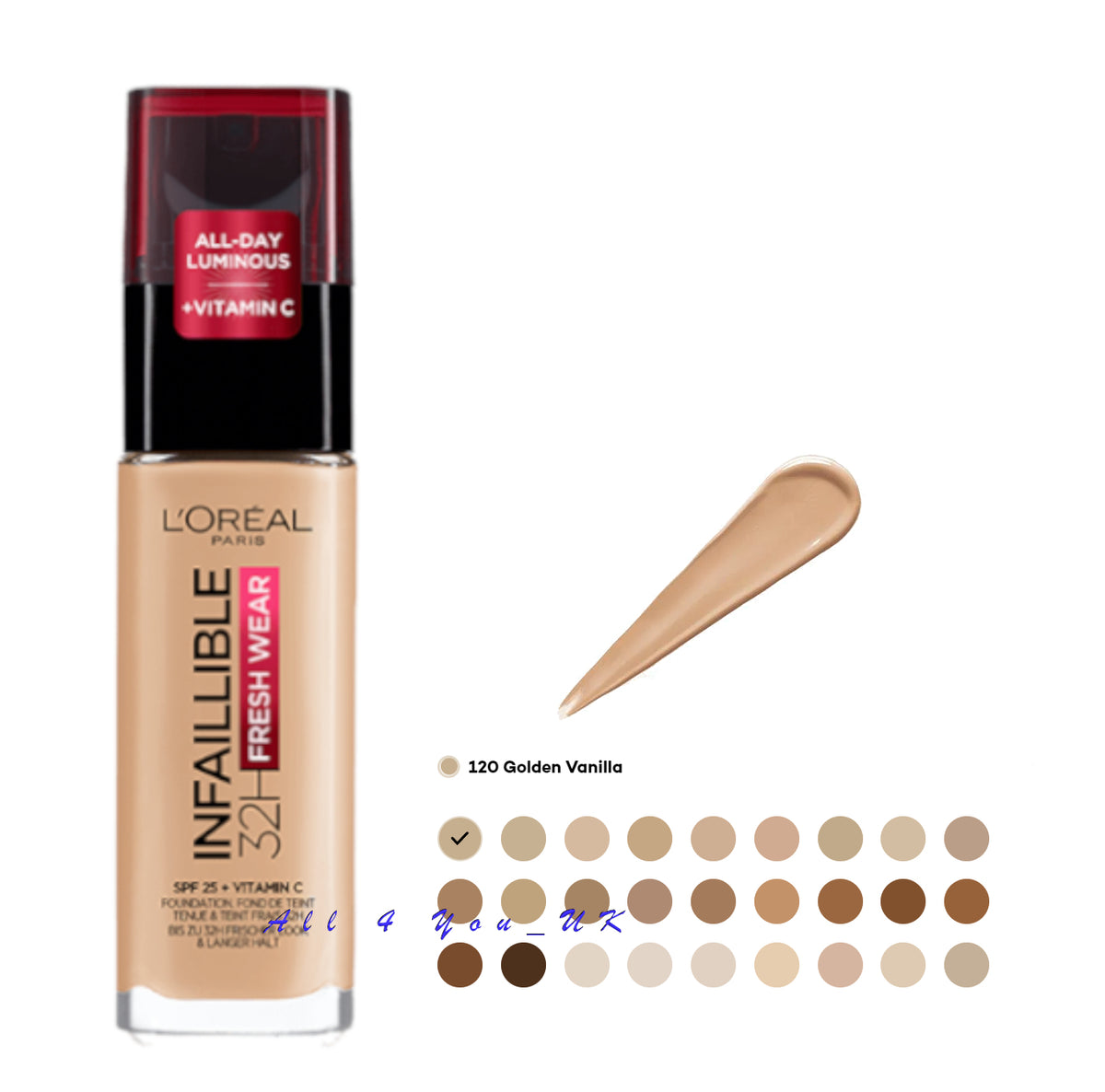 Loreal Paris Infaillible 32H Fresh Wear Foundation 30ml - 120 Golden Vanilla