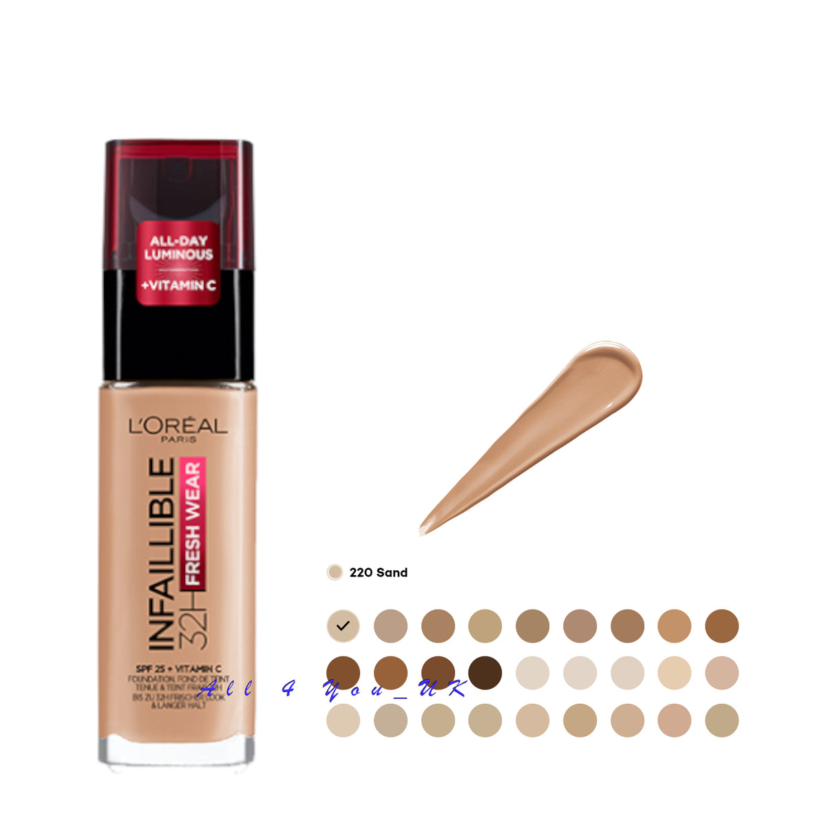 Loreal Paris Infaillible 32H Fresh Wear Foundation 30ml - 220 Sand