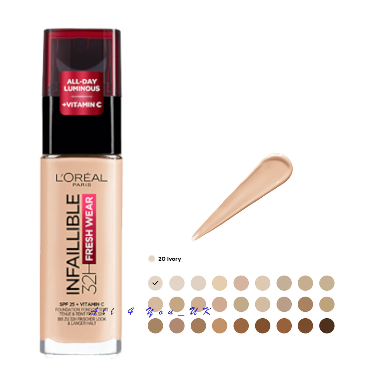 Loreal Paris Infaillible 32H Fresh Wear Foundation 30ml - 20 Ivory