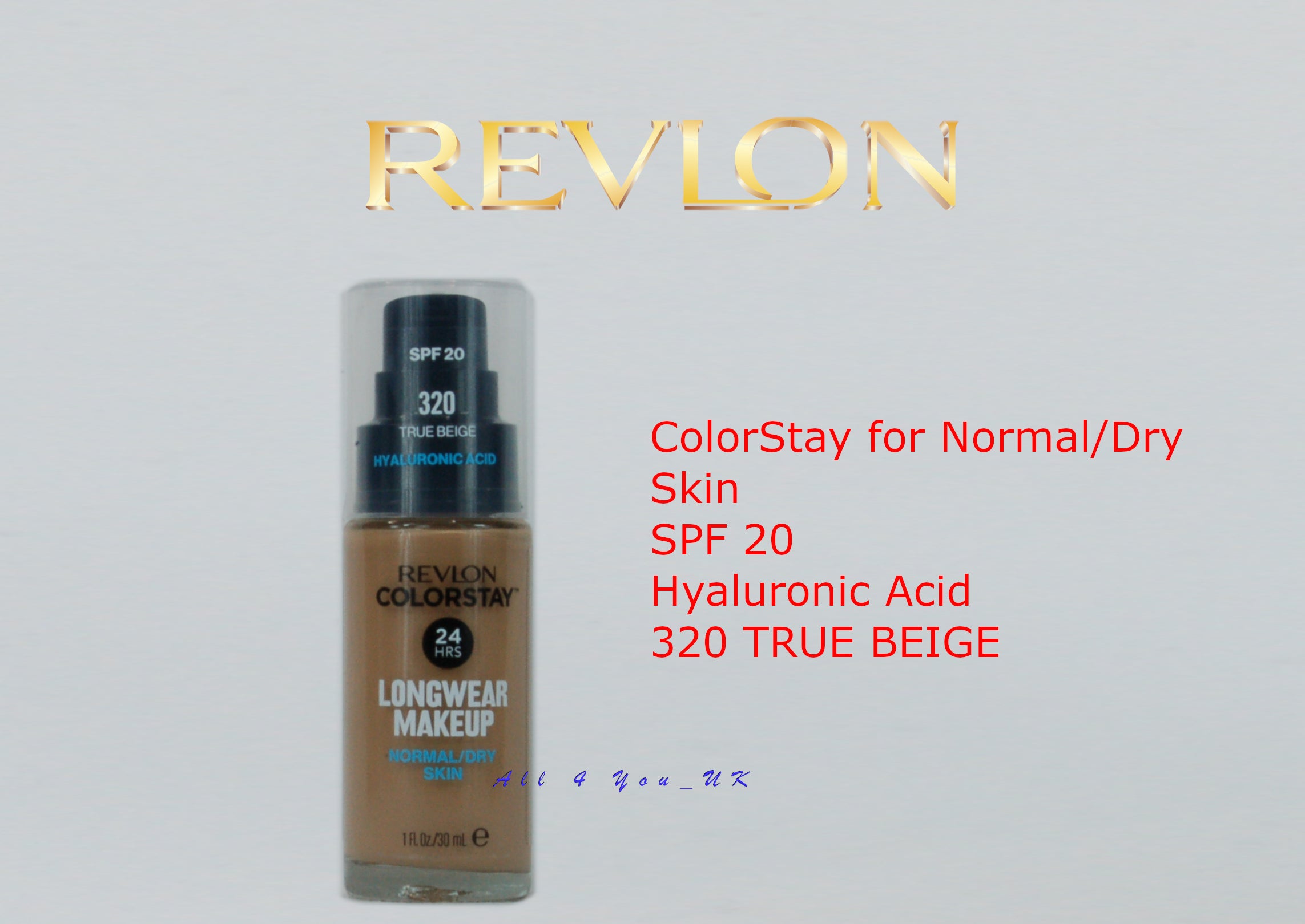 Revlon ColorStay Foundation for Normal/Dry Skin SPF 20 Hyaluronic Acid -320 True Beige