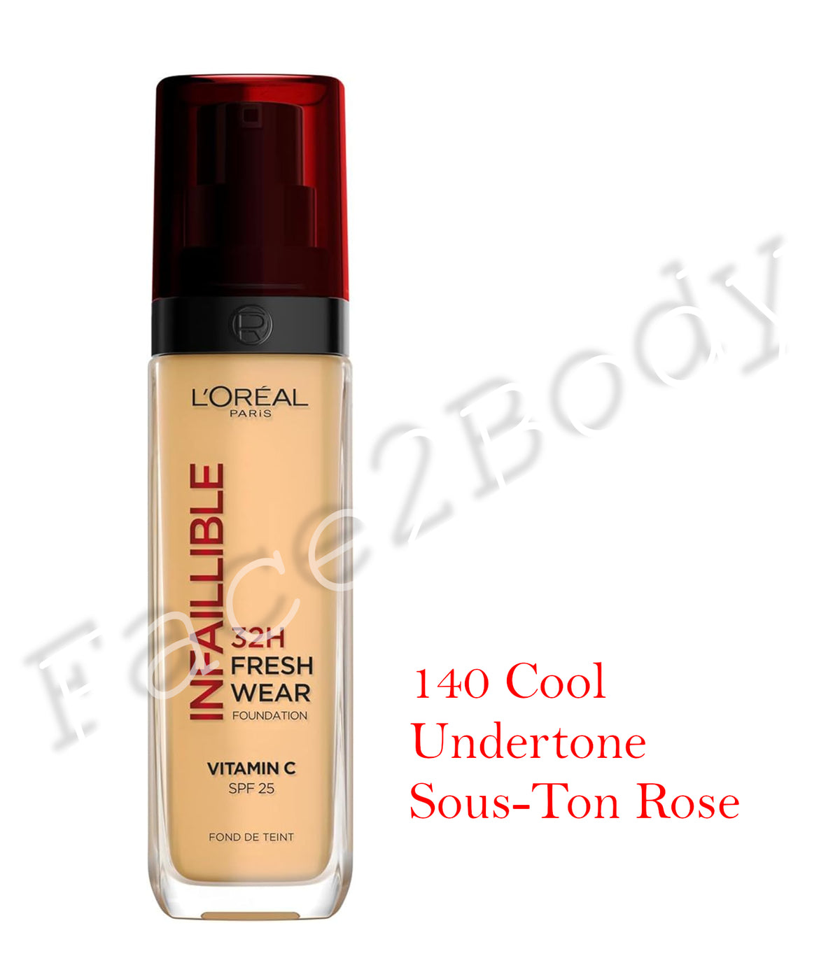 L'Oréal Paris Liquid Foundation, Full Coverage, Lasting Wear, With Vitamin C and SPF 25 - 140 Cool Undertone Sous-Ton Rose