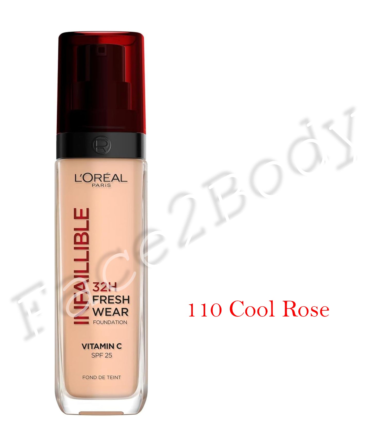 L'Oréal Paris Liquid Foundation, Full Coverage, Lasting Wear, With Vitamin C and SPF 25 - 110 Cool Rose