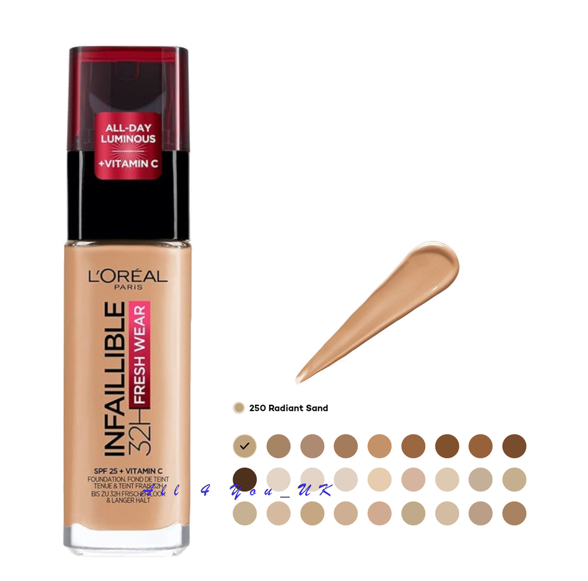 Loreal Paris Infaillible 32H Fresh Wear Foundation 30ml - 250 Radiant Sand