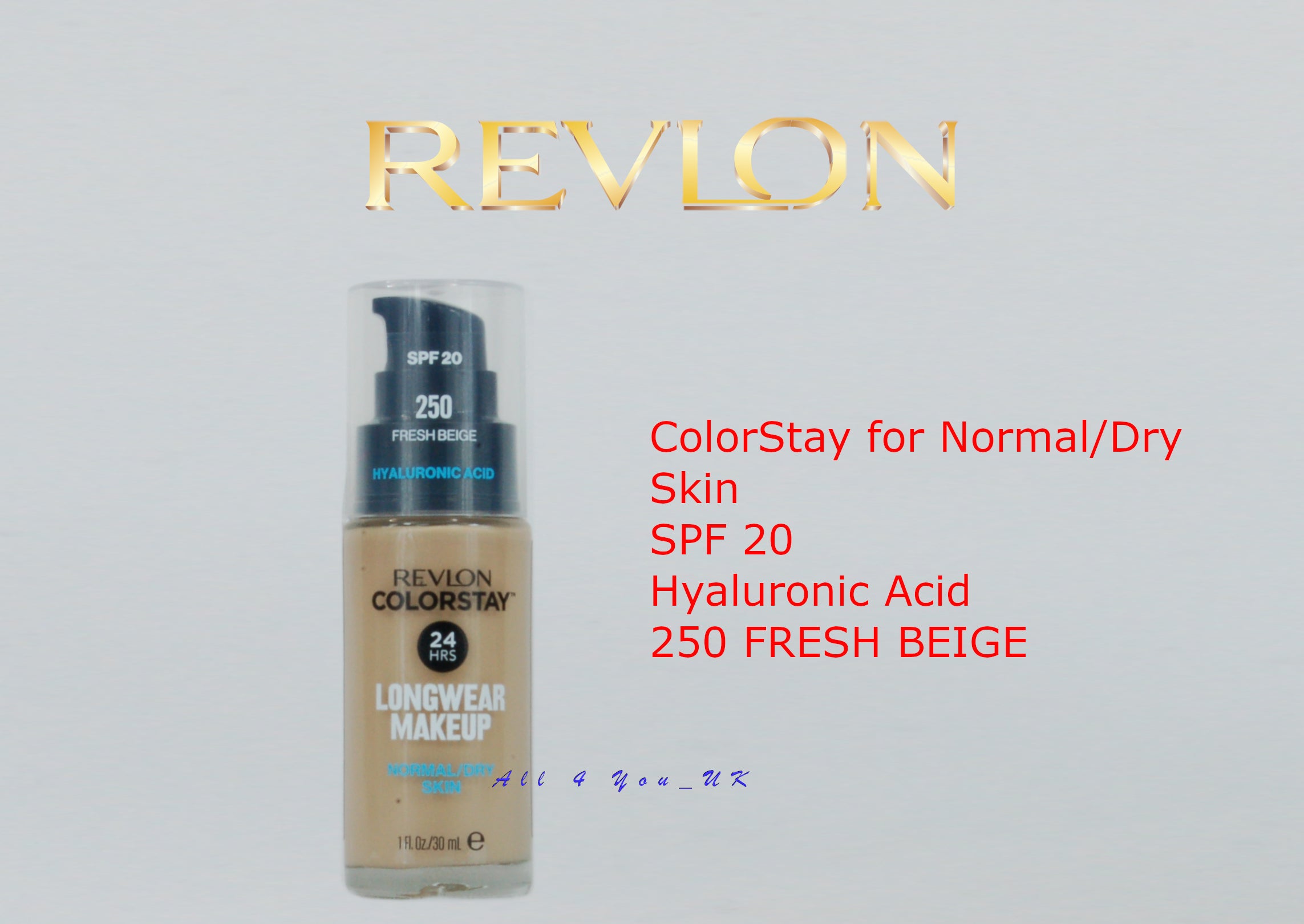 Revlon ColorStay Foundation for Normal/Dry Skin SPF 20 Hyaluronic Acid -250 Fresh Beige