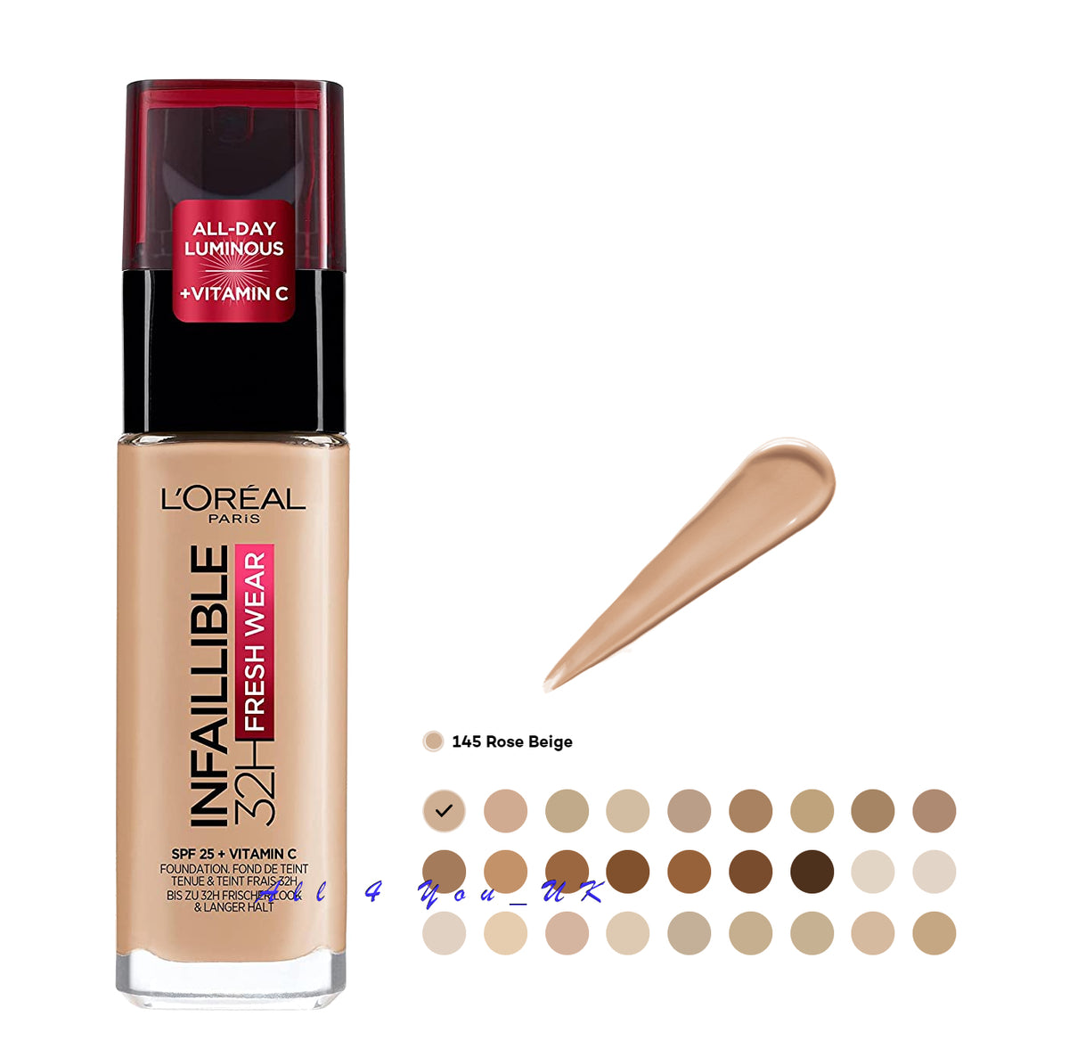 Loreal Paris Infaillible 32H Fresh Wear Foundation 30ml - 145 Rose Beige